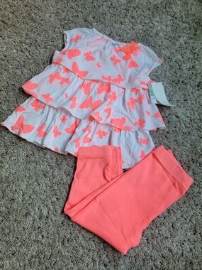 Girls Butterfly Tiered Top & Coral Leggings Set 18M